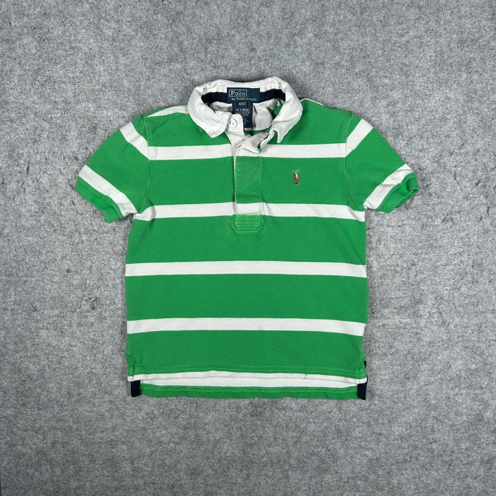 Polo Ralph Lauren Polo Shirt Boys 4/4T Green Striped Short Sleeve Cotton Casual